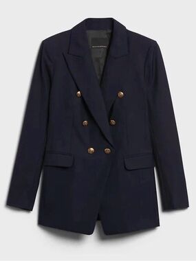 Banana Republic Navy Double-Breasted Gold-Button Blazer